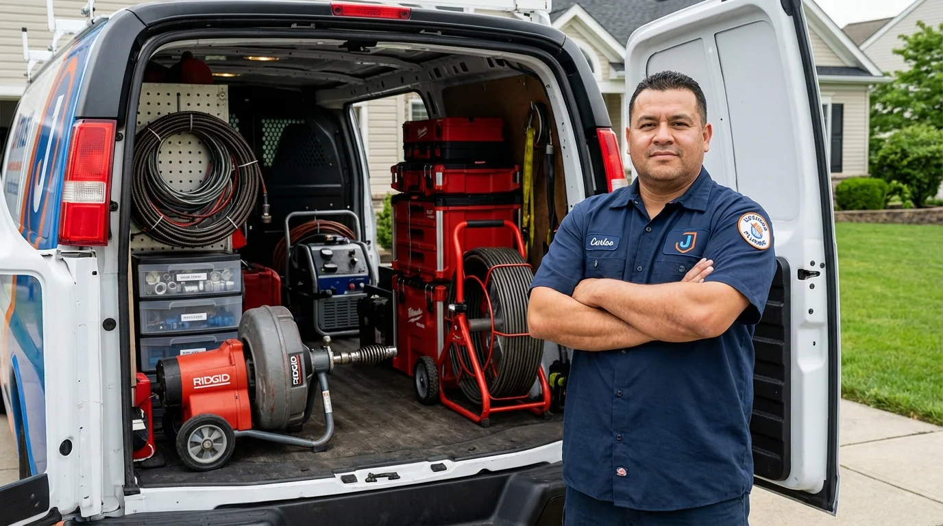 Professional drain cleaning equipment and Johns Plumbing LLC plumber in West Stockbridge