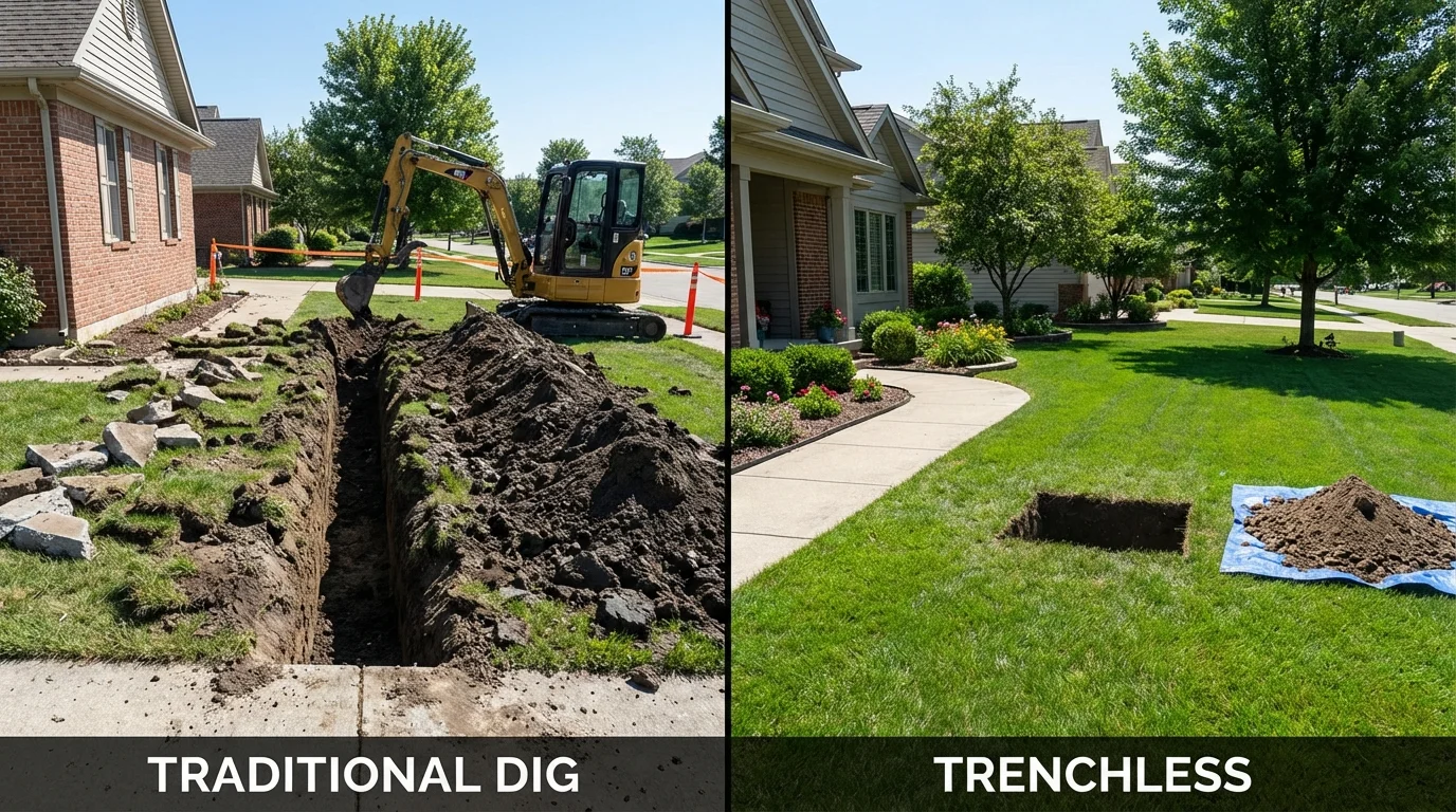 Trenchless sewer repair with minimal yard damage versus traditional excavation in West Stockbridge, MA